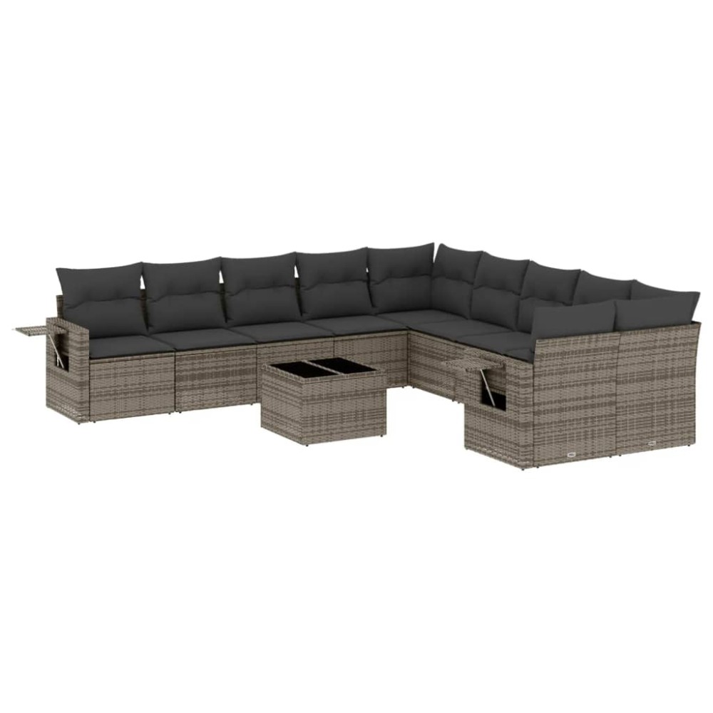 vidaXL Set canapele de grădină cu perne, 11 piese, gri, poliratan