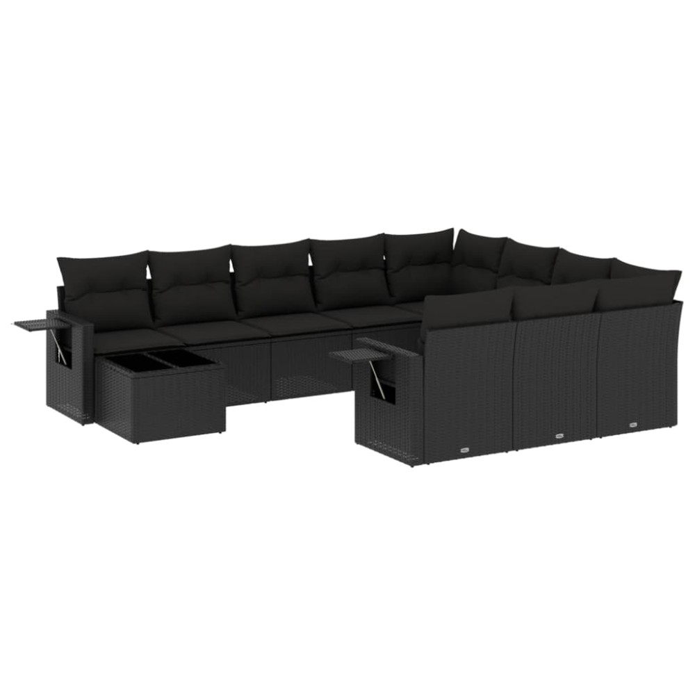 vidaXL Set canapele de grădină cu perne, 11 piese, negru, poliratan
