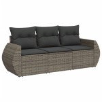 vidaXL Set canapea de grădină cu perne, 3 piese, gri, poliratan