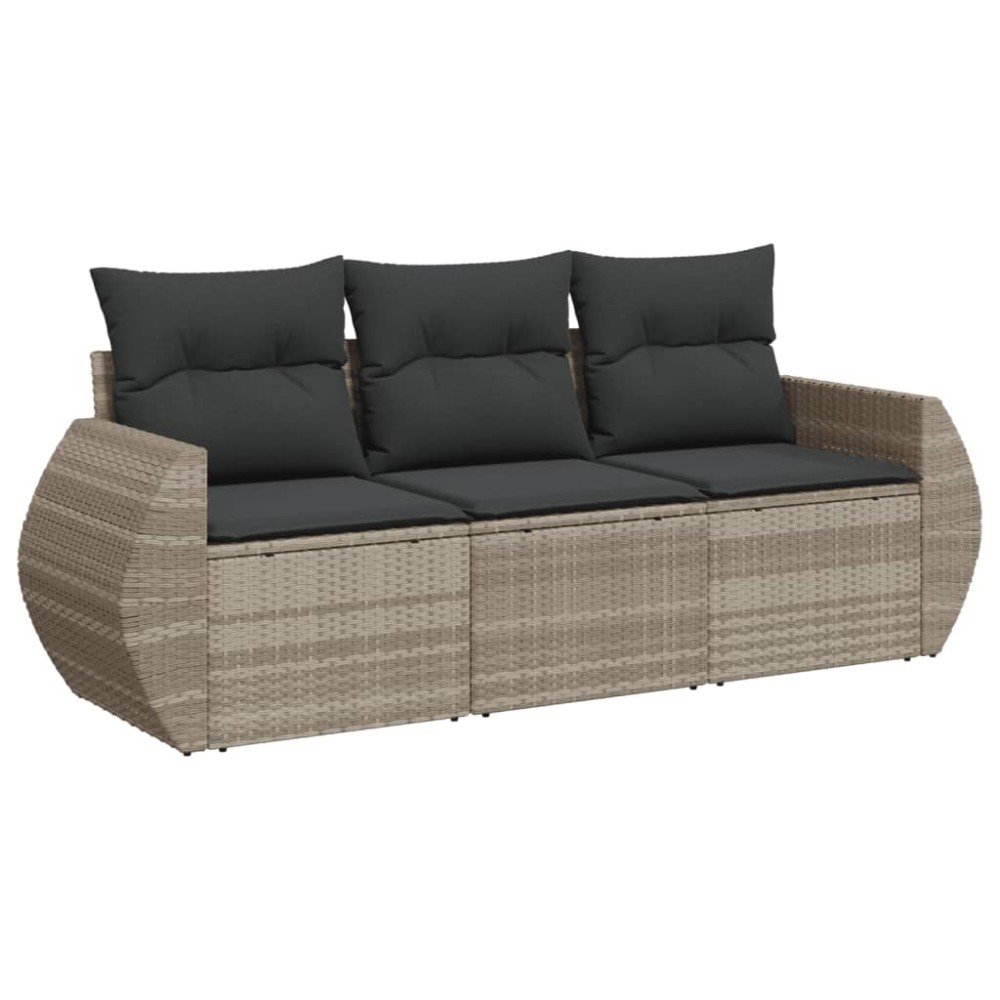vidaXL Set canapele de grădină cu perne, 3 piese gri deschis poliratan
