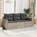 vidaXL Set canapele de grădină cu perne, 3 piese gri deschis poliratan vidaXL Set canapele de grădină cu perne, 3 piese gri deschis poliratan