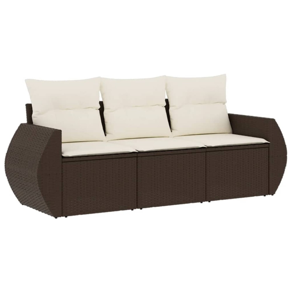 vidaXL Set canapele de grădină cu perne, 3 piese, maro, poliratan
