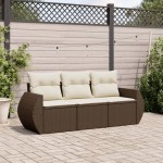 vidaXL Set canapele de grădină cu perne, 3 piese, maro, poliratan vidaXL Set canapele de grădină cu perne, 3 piese, maro, poliratan