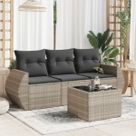 vidaXL Set canapea de grădină cu perne, 4 piese, gri deschis poliratan vidaXL Set canapea de grădină cu perne, 4 piese, gri deschis poliratan