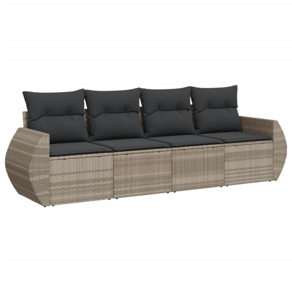 vidaXL Set canapea de grădină cu perne, 4 piese, gri deschis poliratan