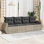vidaXL Set canapea de grădină cu perne, 4 piese, gri deschis poliratan vidaXL Set canapea de grădină cu perne, 4 piese, gri deschis poliratan