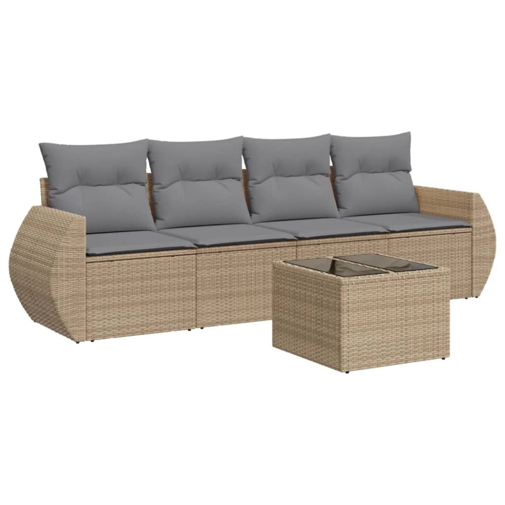 vidaXL Set canapele de grădină cu perne, 5 piese, bej, poliratan