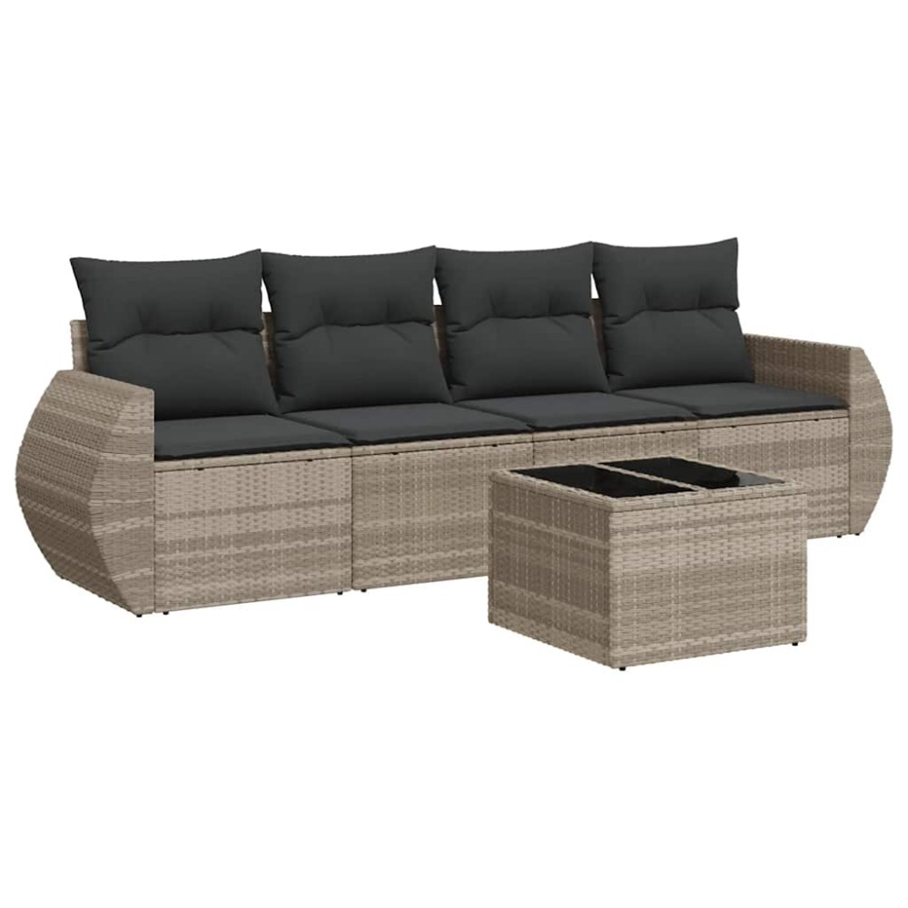 vidaXL Set canapele de grădină cu perne, 5 piese gri deschis poliratan