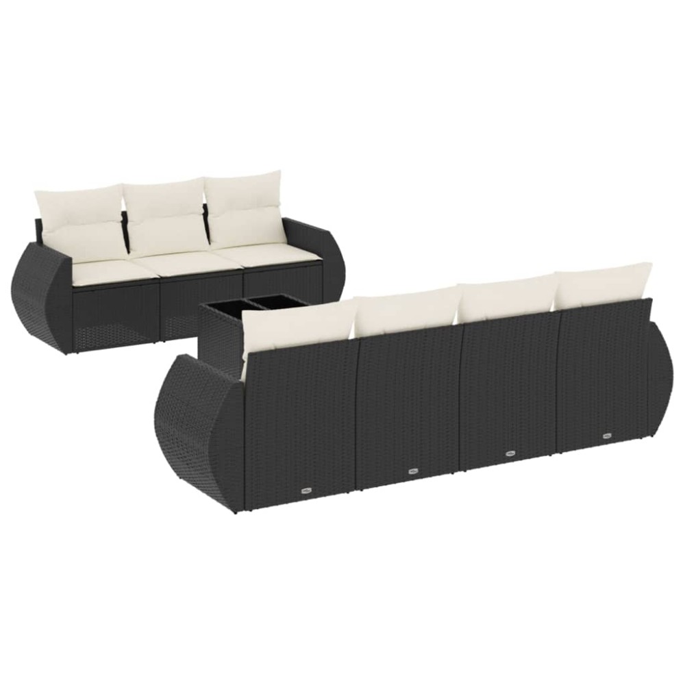 vidaXL Set mobilier de grădină cu perne, 8 piese, negru, poliratan