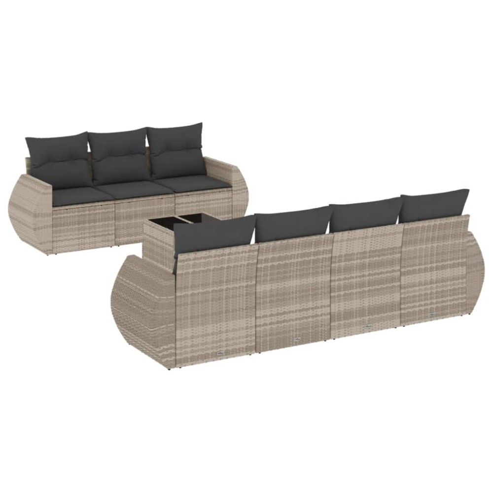 vidaXL Set mobilier de grădină cu perne, 8 piese gri deschis poliratan