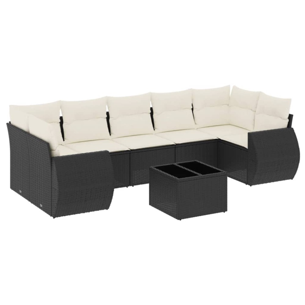 vidaXL Set mobilier de grădină cu perne, 8 piese, negru, poliratan