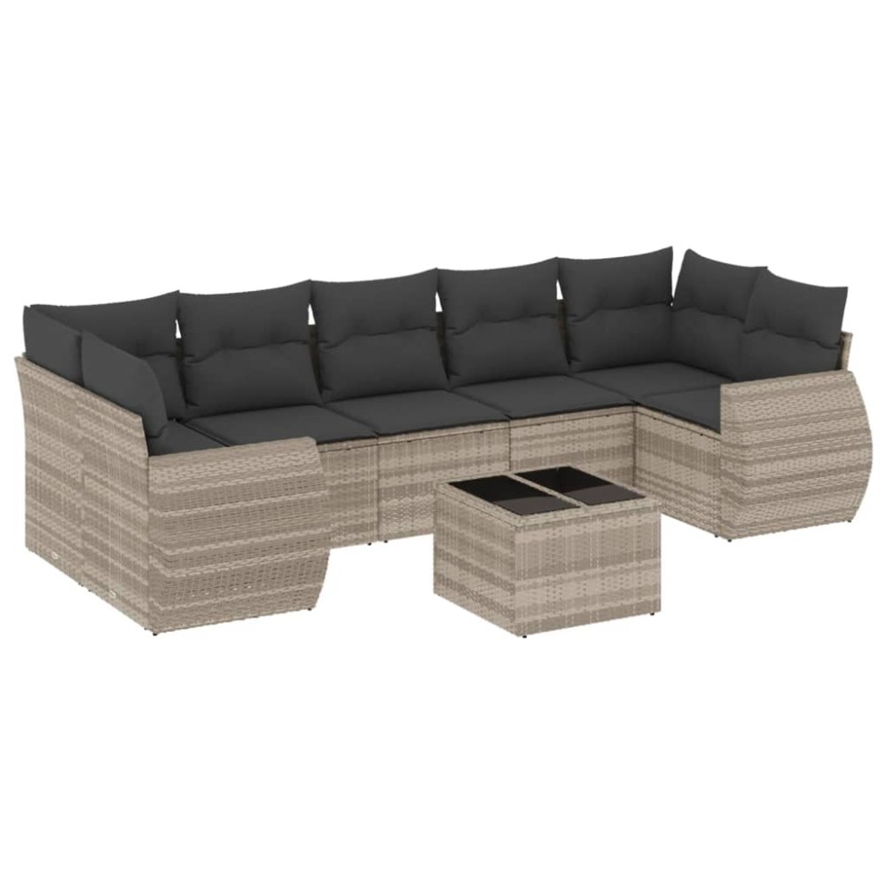vidaXL Set mobilier de grădină cu perne, 8 piese gri deschis poliratan