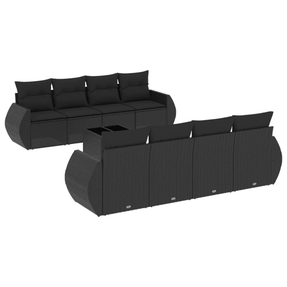 vidaXL Set mobilier de grădină cu perne, 9 piese, negru, poliratan