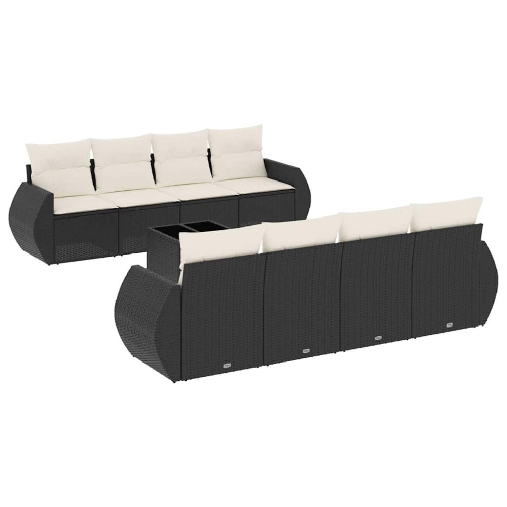 vidaXL Set mobilier de grădină cu perne, 9 piese, negru, poliratan