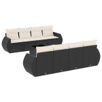 vidaXL Set mobilier de grădină cu perne, 9 piese, negru, poliratan