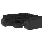 vidaXL Set mobilier de grădină cu perne, 9 piese, negru, poliratan