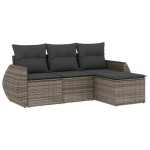 vidaXL Set canapea de grădină cu perne, 4 piese, gri, poliratan