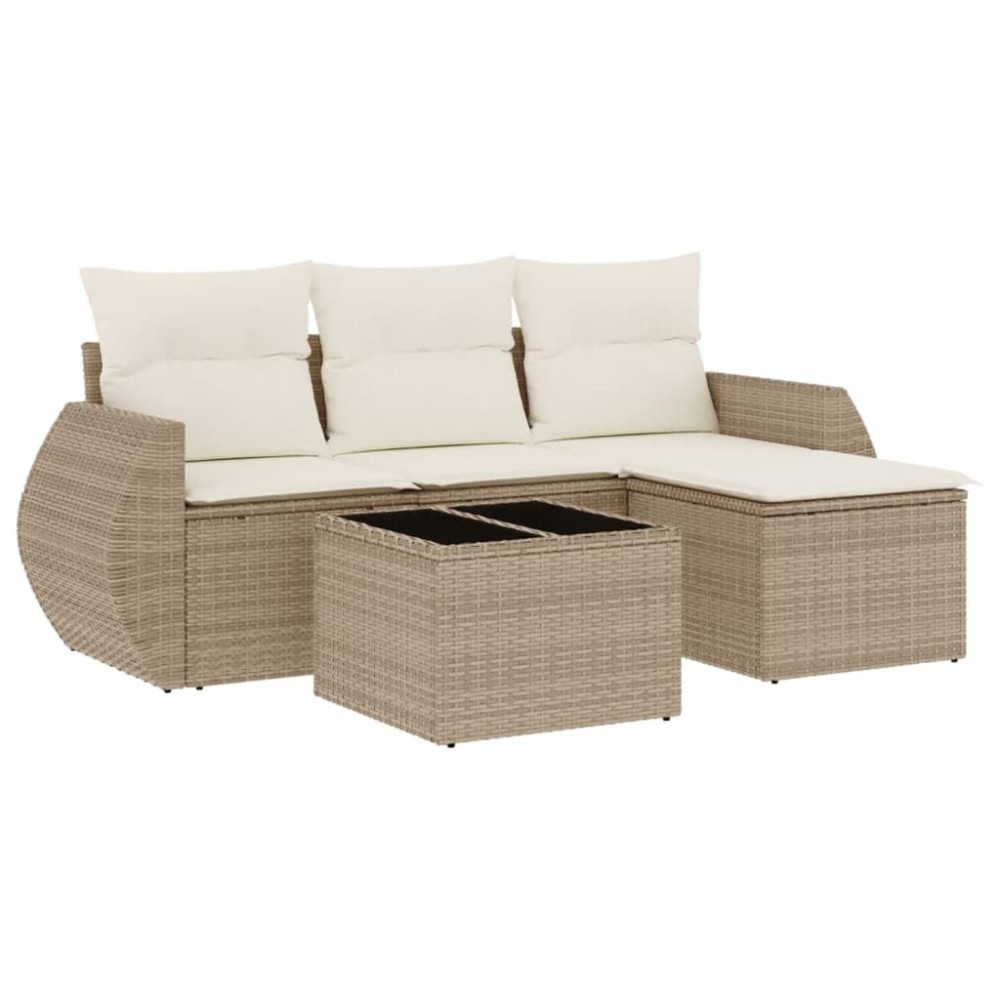 vidaXL Set canapele de grădină cu perne, 5 piese, bej, poliratan