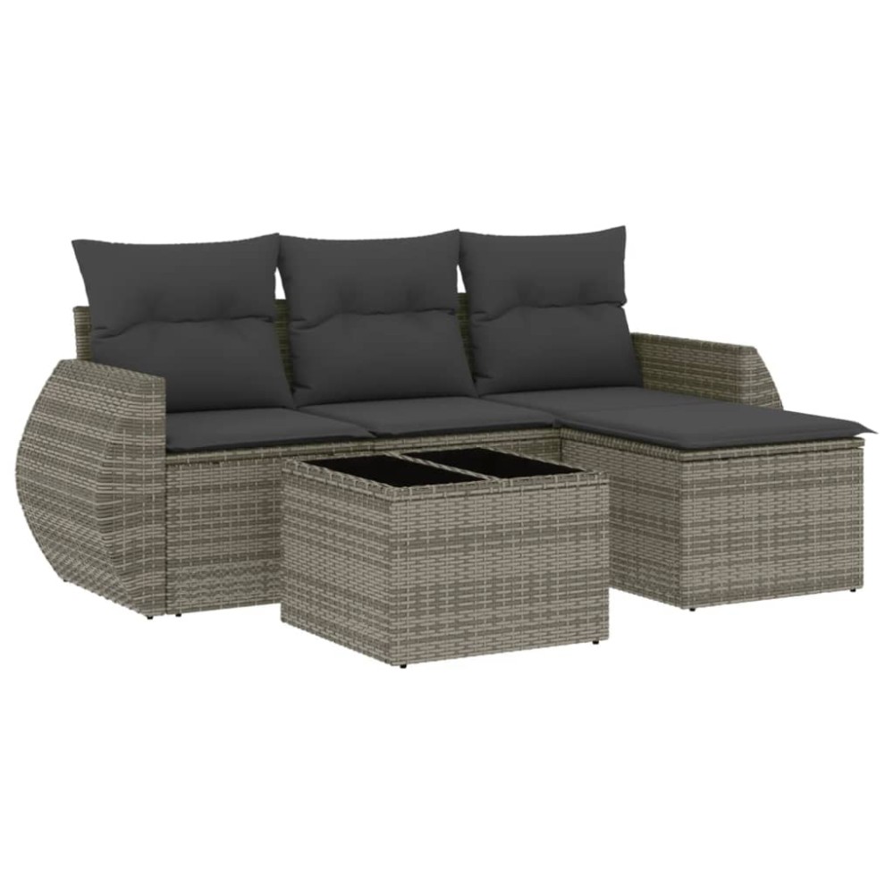 vidaXL Set canapea de grădină cu perne, 5 piese, gri, poliratan