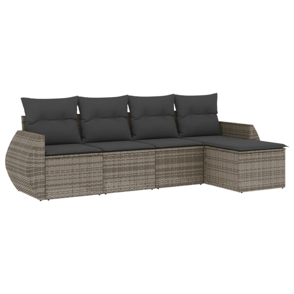 vidaXL Set canapea de grădină cu perne, 5 piese, gri, poliratan