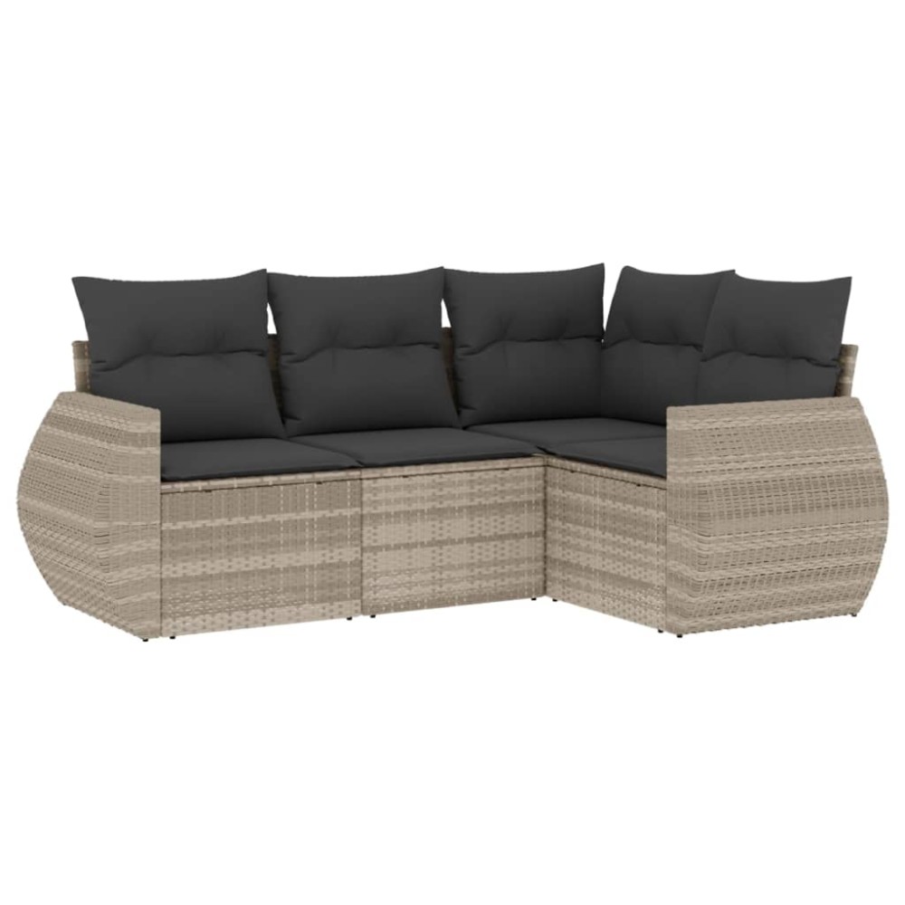 vidaXL Set canapea de grădină cu perne, 4 piese, gri deschis poliratan