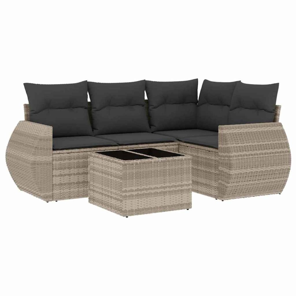 vidaXL Set canapele de grădină cu perne, 5 piese gri deschis poliratan