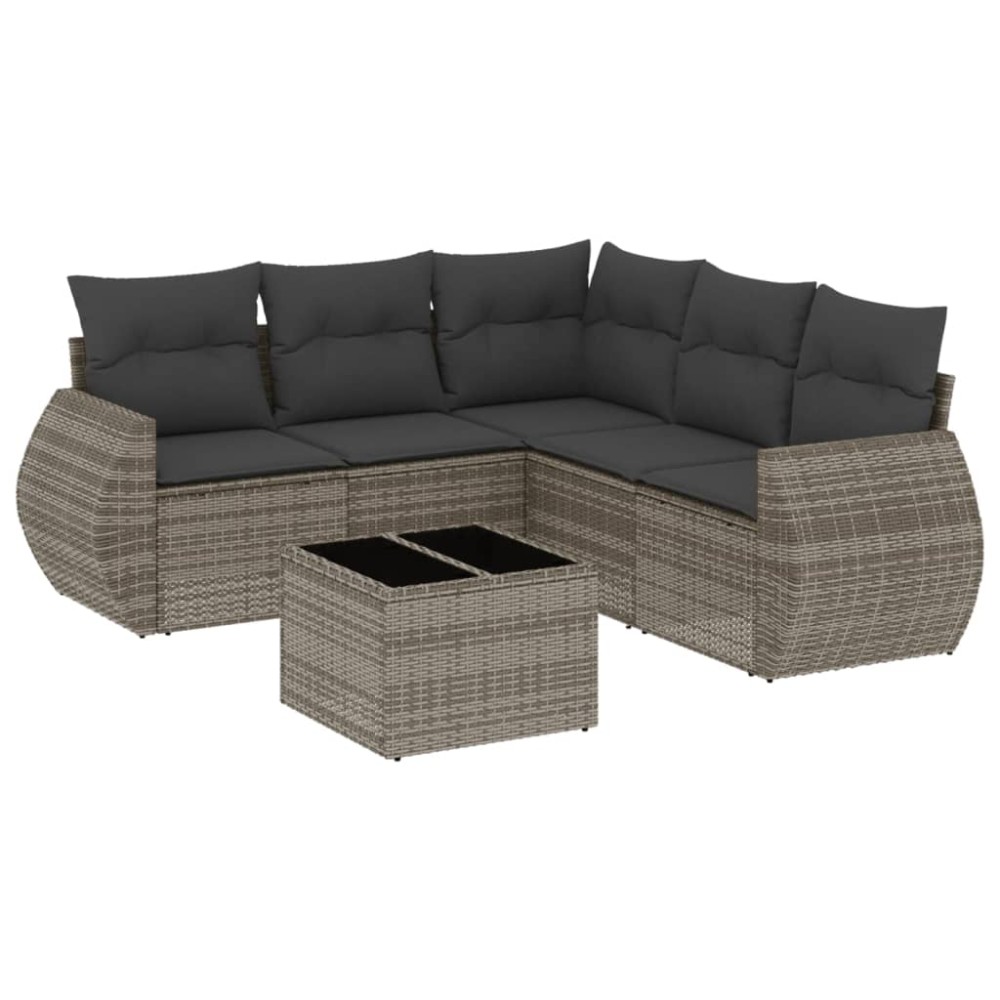 vidaXL Set mobilier grădină cu perne, 6 piese, gri, poliratan