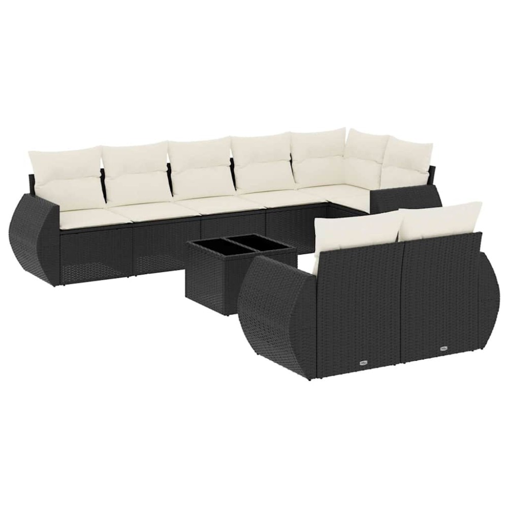 vidaXL Set mobilier de grădină cu perne, 9 piese, negru, poliratan