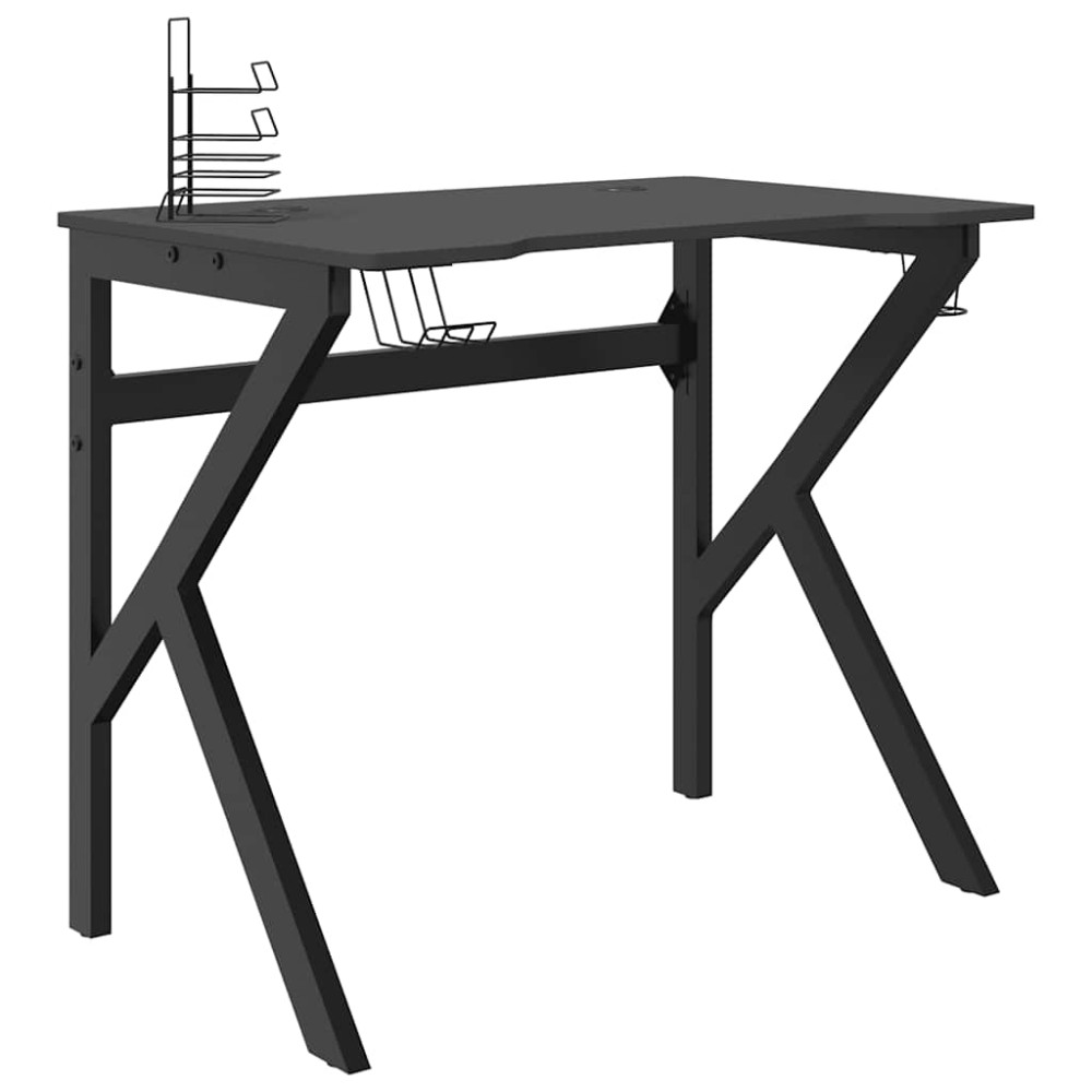 vidaXL Birou de gaming cu picioare în formă de K, negru, 90x60x75 cm