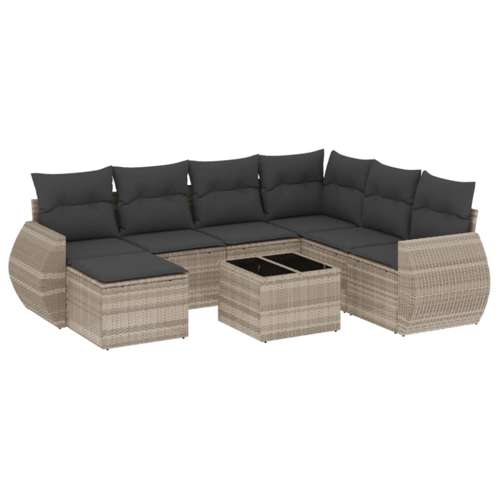 vidaXL Set mobilier de grădină cu perne, 8 piese gri deschis poliratan