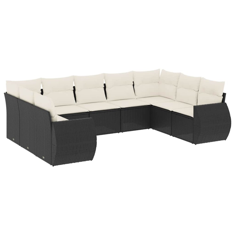 vidaXL Set mobilier de grădină cu perne, 9 piese, negru, poliratan