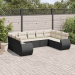 vidaXL Set mobilier de grădină cu perne, 9 piese, negru, poliratan vidaXL Set mobilier de grădină cu perne, 9 piese, negru, poliratan