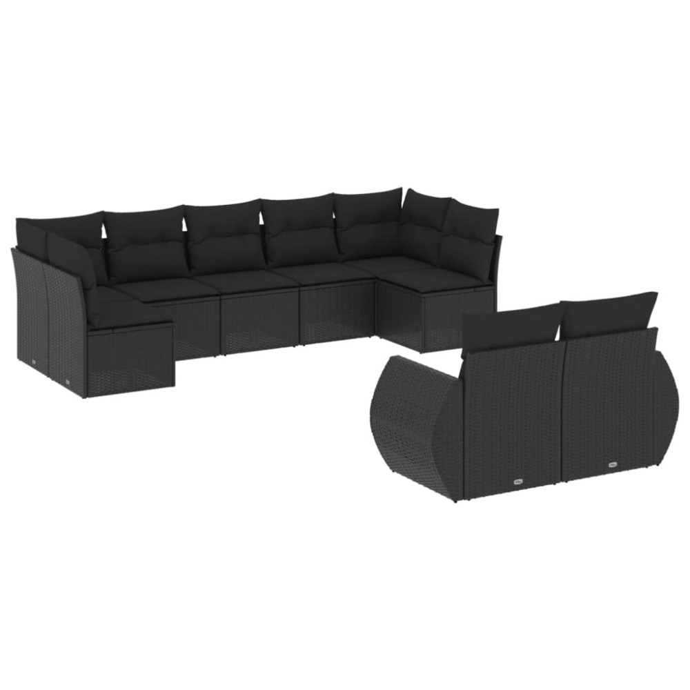 vidaXL Set mobilier de grădină cu perne, 9 piese, negru, poliratan