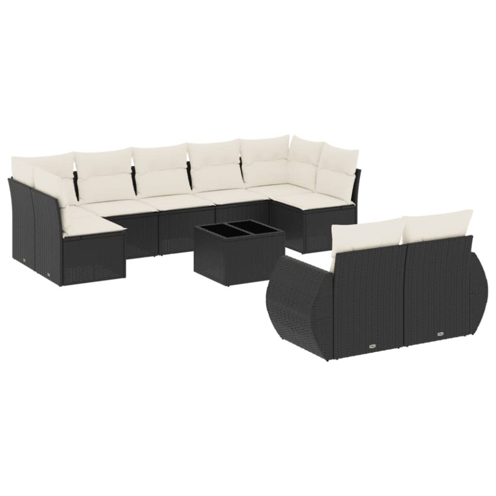 vidaXL Set canapele de grădină cu perne, 10 piese, negru, poliratan
