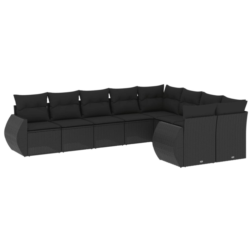 vidaXL Set mobilier de grădină cu perne, 9 piese, negru, poliratan