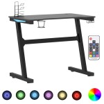 vidaXL Birou de gaming LED cu picioare în formă de Z negru 90x60x75 cm