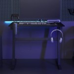 vidaXL Birou de gaming LED cu picioare în formă de Z negru 90x60x75 cm