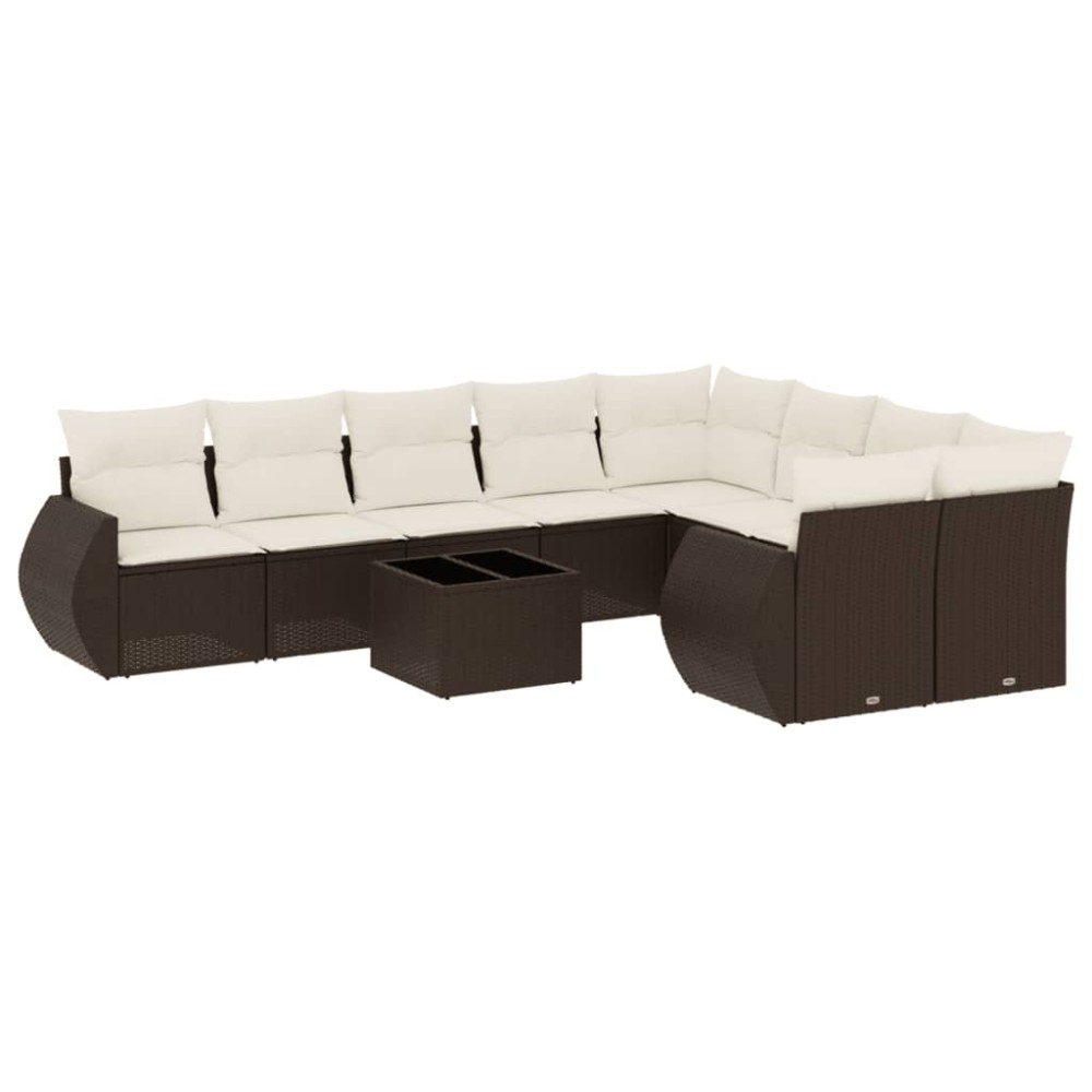 vidaXL Set canapele de grădină cu perne, 10 piese, maro, poliratan
