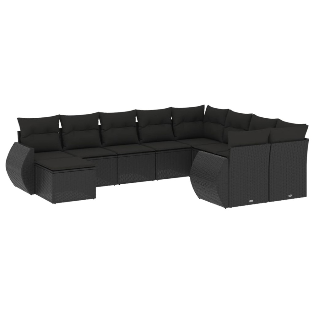 vidaXL Set canapele de grădină cu perne, 10 piese, negru, poliratan