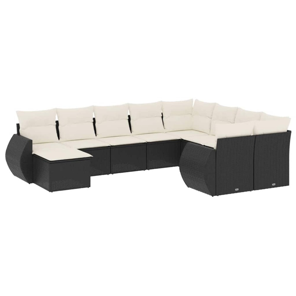 vidaXL Set canapele de grădină cu perne, 10 piese, negru, poliratan