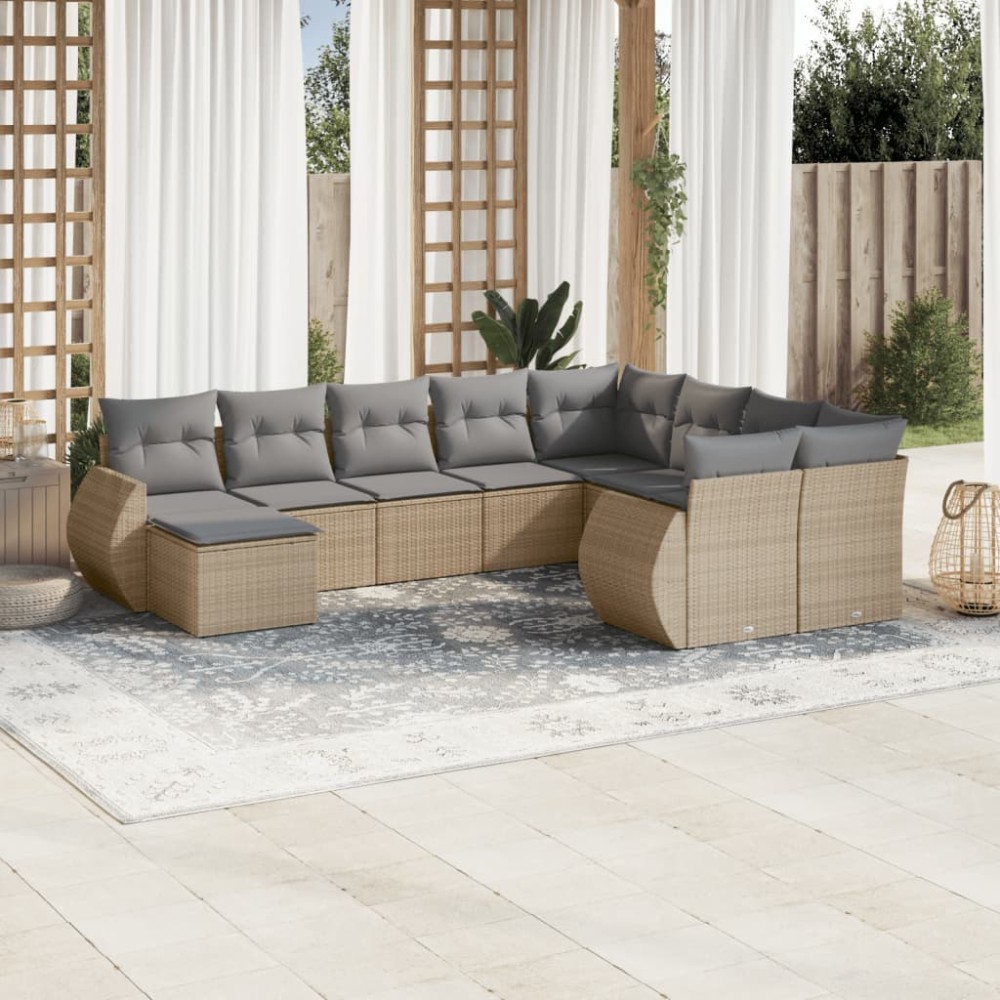 vidaXL Set canapele de grădină cu perne, 10 piese, bej, poliratan