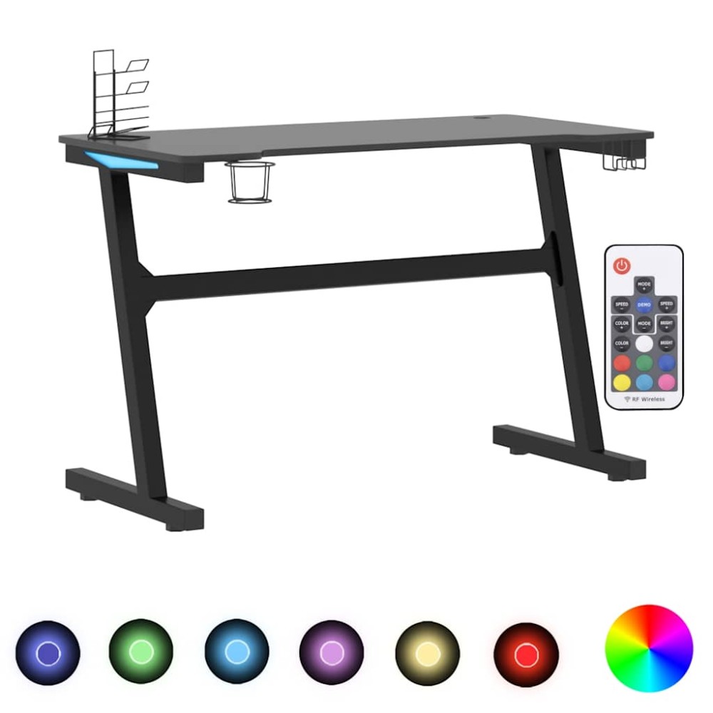 vidaXL Birou de gaming cu picioare formă Z, negru, 110x60x75 cm, LED