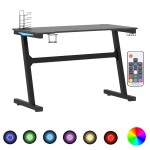 vidaXL Birou de gaming cu picioare formă Z, negru, 110x60x75 cm, LED