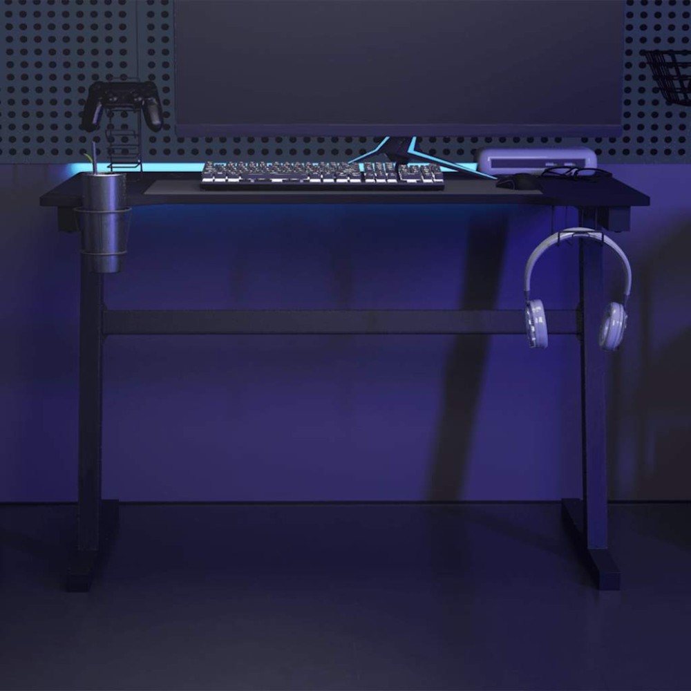 vidaXL Birou de gaming cu picioare formă Z, negru, 110x60x75 cm, LED