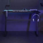 vidaXL Birou de gaming cu picioare formă Z, negru, 110x60x75 cm, LED