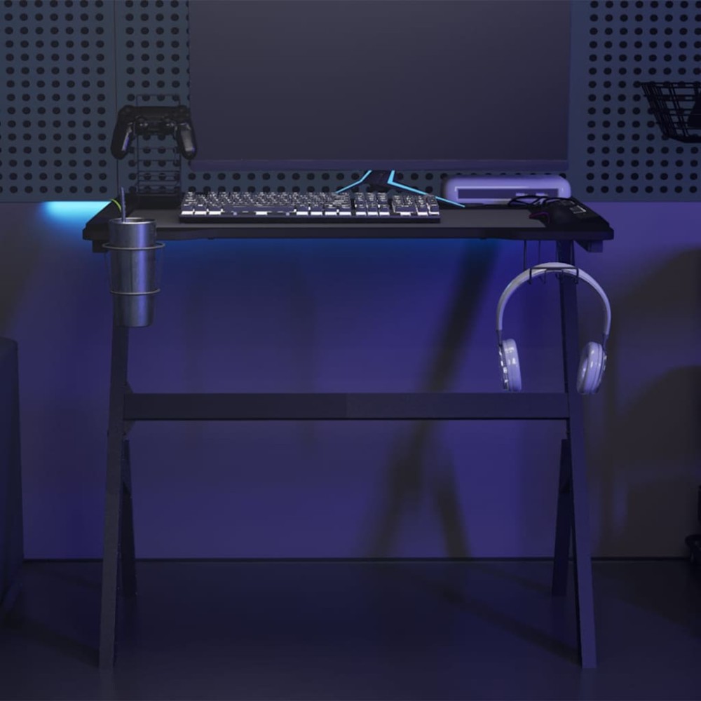 vidaXL Birou de gaming LED cu picioare în formă de Y negru 90x60x75 cm
