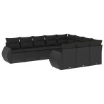 vidaXL Set canapele de grădină cu perne, 10 piese, negru, poliratan