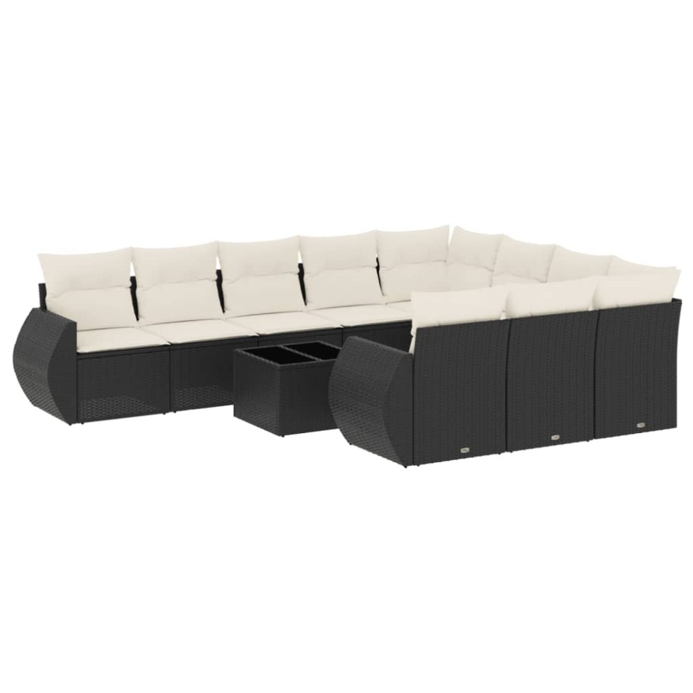 vidaXL Set canapele de grădină cu perne, 11 piese, negru, poliratan