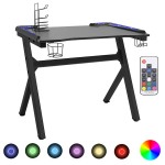 vidaXL Birou de gaming cu picioare formă Y, negru, 110x60x75 cm, LED