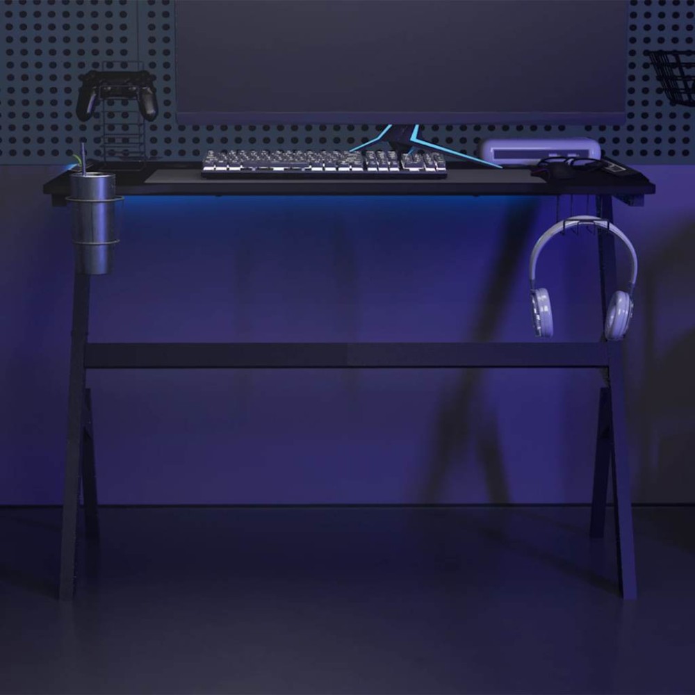 vidaXL Birou de gaming cu picioare formă Y, negru, 110x60x75 cm, LED